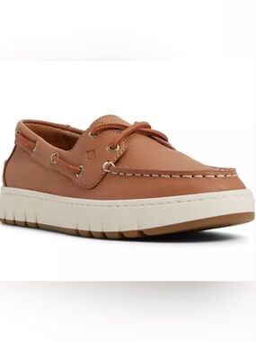 Sperry Cognac Leather Boat Shoes with White Soles